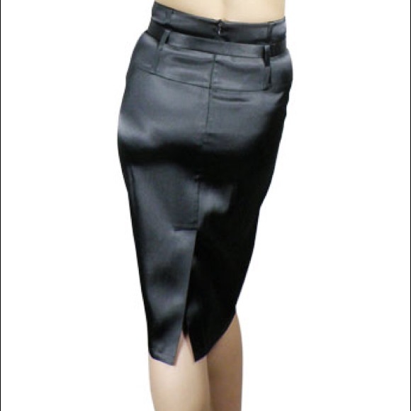 Pinup Style High Waist Belted Satin Pencil Skirt - Picture 2 of 6